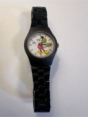 Lorus Mickey Mouse Black Wristwatch with Yellow & Red Dial Accents